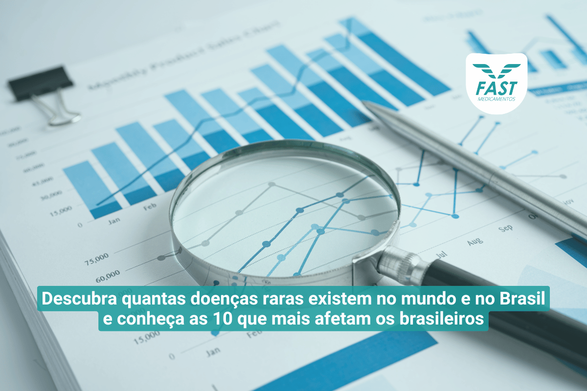 Lupa em cima de folhas com dados gráficos + subtítulo